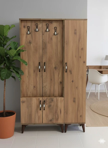 Zerka concept Belin 3 Kapaklı Portmanto Vestiyer Ayakkabılık Dolap Çam - M3 ürün görseli 1