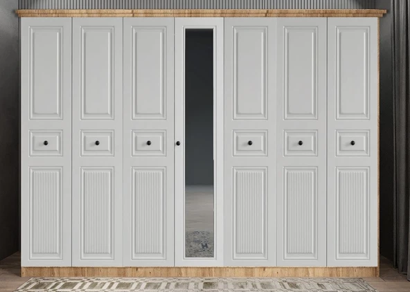 Zerka concept Arona Membran 7 Kapaklı Gardırop Montaj Dahil Çam Beyaz 245 Cm ürün görseli 1