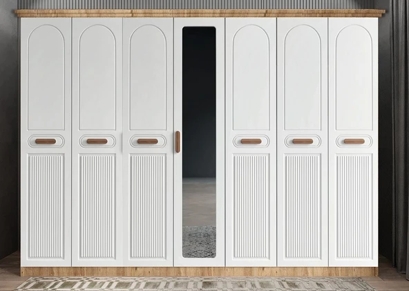 Zerka concept Etro Membran 7 Kapaklı Gardırop Montaj Dahil Çam Beyaz 245 Cm ürün görseli 1