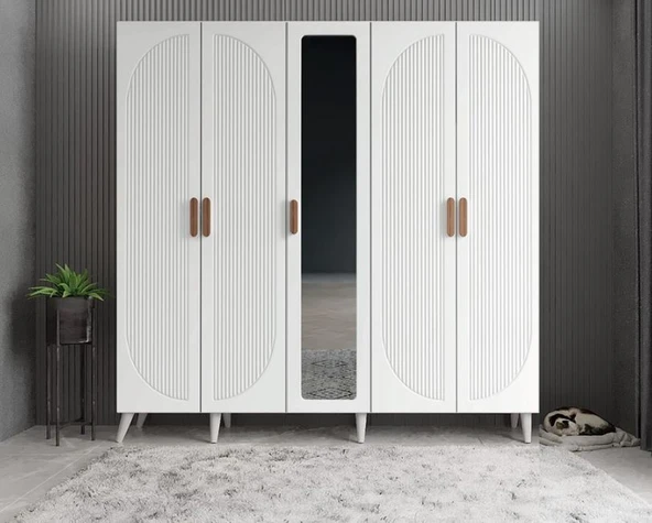 Zerka concept Dustin Membran 5 Kapaklı Portmanto Montaj Dahil Beyaz 200 Cm ürün görseli 1