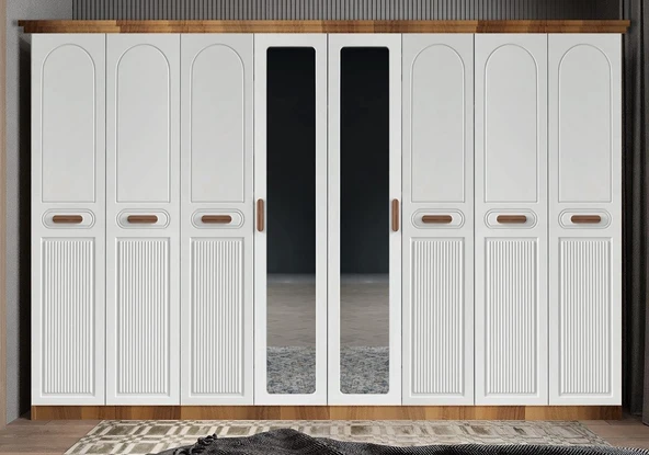 Zerka concept Falcon Membran 8 Kapaklı Gardırop Montaj Dahil Ceviz Beyaz 320 Cm ürün görseli 1