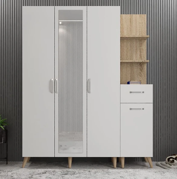 Zerka concept Açelya Portmanto Vestiyer Ayakkabılık Meşe Beyaz M3 160cm Meşe Beyaz ürün görseli 1