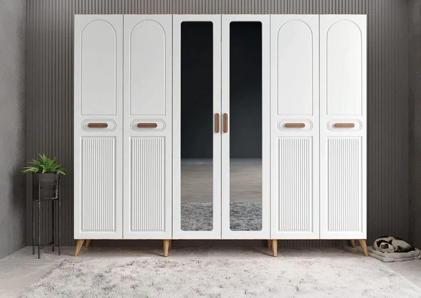 Zerka concept Letto Membran 6 Kapaklı Portmanto Montaj Dahil Çam Beyaz 240 Cm ürün görseli 1