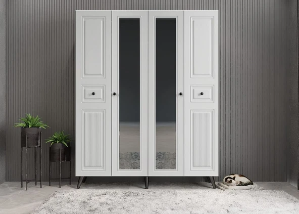 Zerka concept Nossa Membran 4 Kapaklı Portmanto Montaj Dahil Füme Beyaz 140 Cm ürün görseli 1