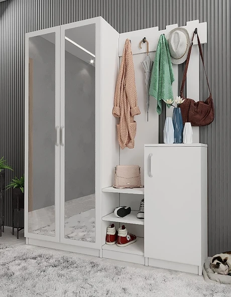 Zerka concept Moon Portmanto Vestiyer Ayakkabılık Beyaz 140 cm -Ücretsiz Kurulu ürün görseli 1