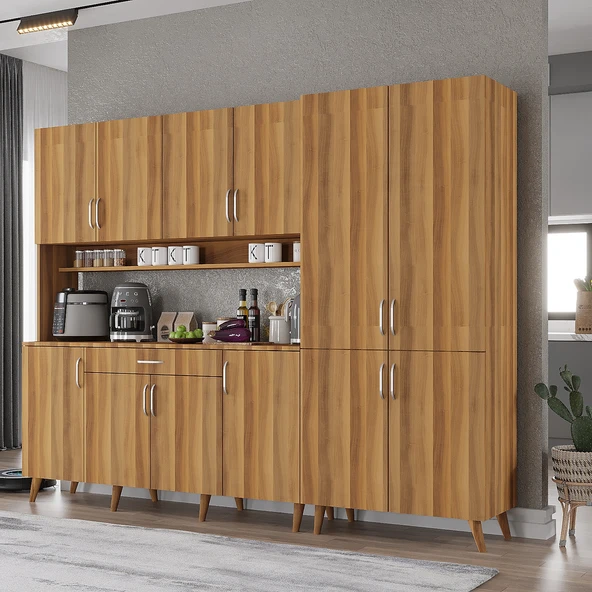 Zerka concept Gale Kahve Köşesi Çok Amaçlı Dolap Kiler Mutfak Dolabı Ceviz 240 Cm Ceviz ürün görseli 1