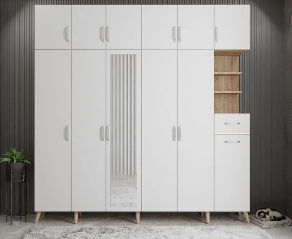 Zerka concept Açelya Portmanto Vestiyer Meşe Beyaz  M9-270 cm ürün görseli 1