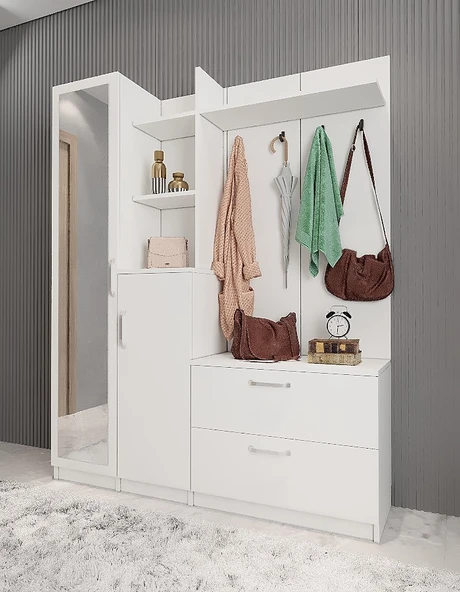 Zerka concept Çizgi Portmanto Vestiyer Ayakkabılık Beyaz 160 cm -Ücretsiz Kurul ürün görseli 1