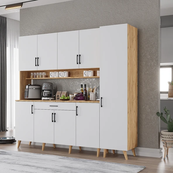 Zerka concept Zenit Kahve Köşesi Çok Amaçlı Dolap Kiler Mutfak Dolabı Çam Beyaz 200 Cm Çam Beyaz ürün görseli 1