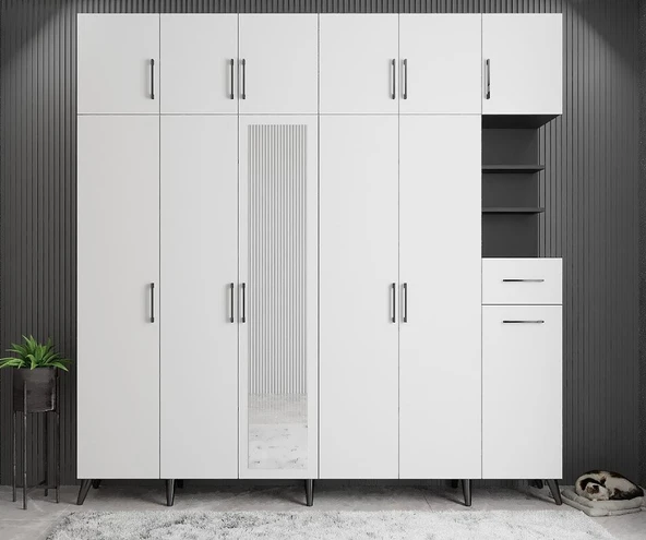 Zerka concept Açelya Portmanto Vestiyer Füme Beyaz  M9-240 cm ürün görseli 1