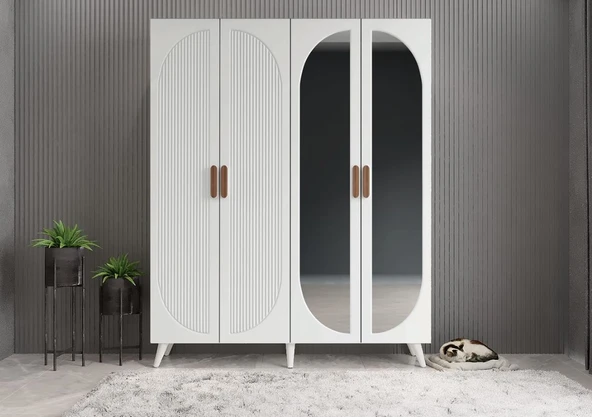 Zerka concept Koza Membran 4 Kapaklı Portmanto Montaj Dahil Beyaz 140 Cm ürün görseli 1