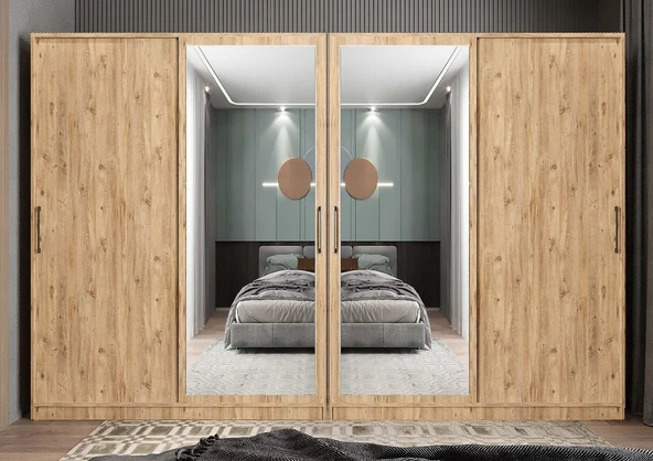 Zerka concept Albero Sürgülü Çekmeceli Gardırop Dolap Çam 400 Cm Montaj Dahil ürün görseli 1