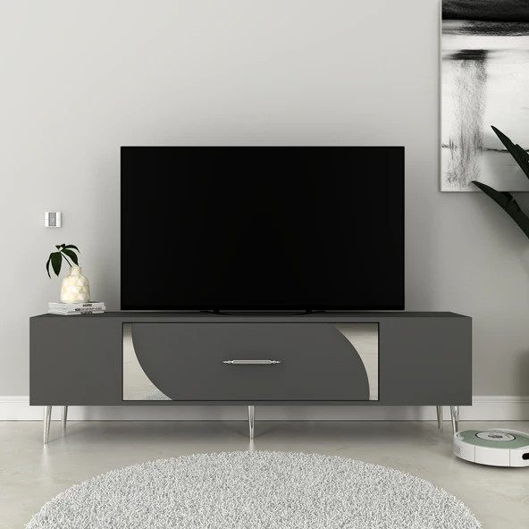 Zerka concept Şeki Tv Sehpası Tv Ünitesi 150 Cm Antrasit Gümüş ürün görseli 1