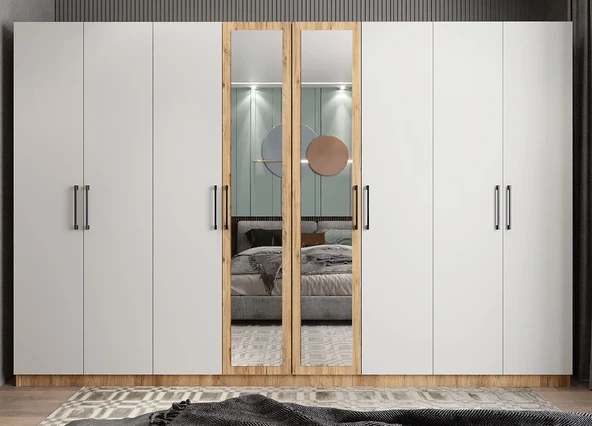 Zerka concept Padova 8 Kapaklı Dolap Gardırop Çam Beyaz ürün görseli 1