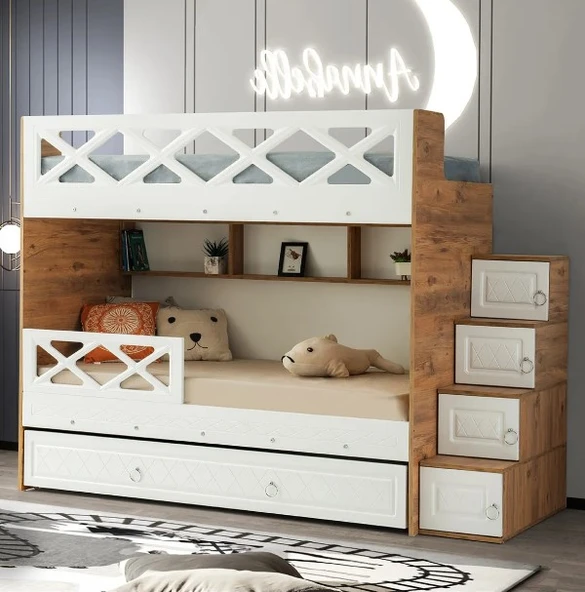 Zerka concept Manolya Mdf Çelik Profilli Yavrulu Ranza Bc M2 ürün görseli 1