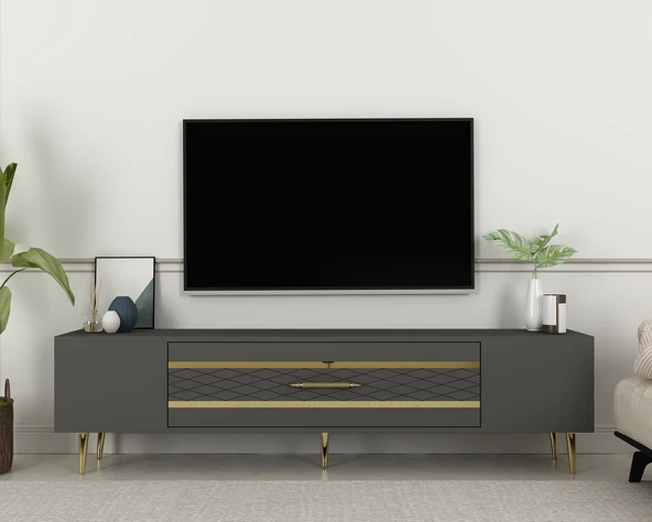 Zerka concept Aşkabat Tv Sehpası Tv Ünitesi 150 Cm Antrasit Altın ürün görseli 1