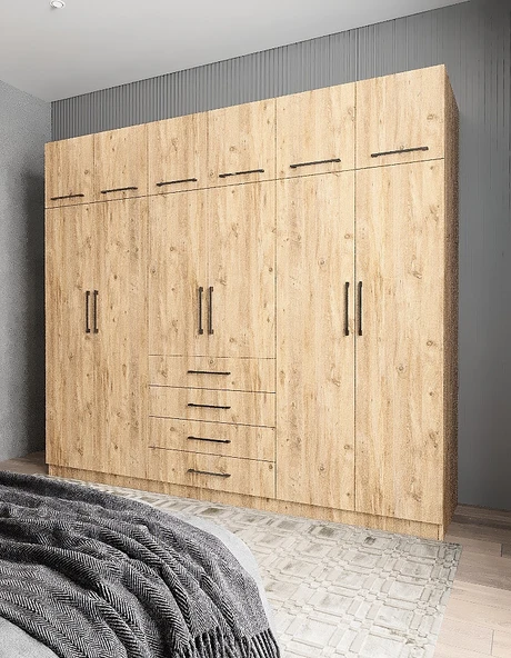 Biray 6 Kapaklı Gardırop Dolap  Çam - Resim 4