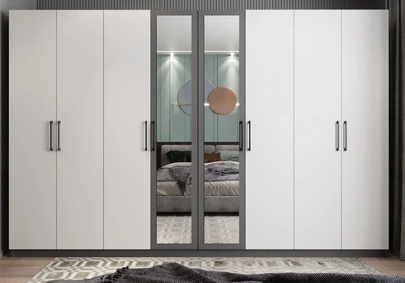Zerka concept Padova 8 Kapaklı Dolap Gardırop Füme Beyaz ürün görseli 1
