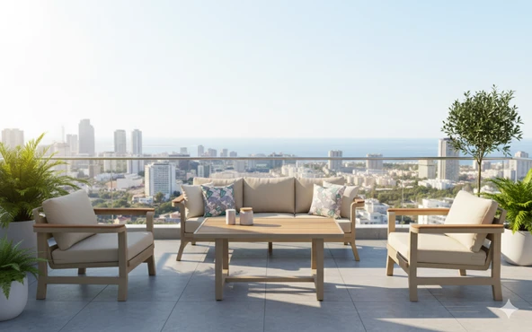 Zerka concept Adde Alüminyum Oturma Grubu Bahçe Balkon Koltuk Takımı 3+1+1+masa Krem ürün görseli 1