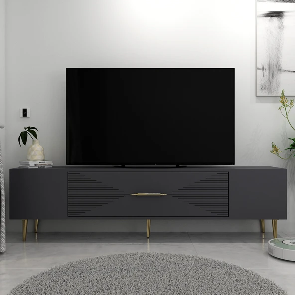 Zerka concept Motif Tv Sehpası Tv Ünitesi 150 Cm Antrasit Altın ürün görseli 1