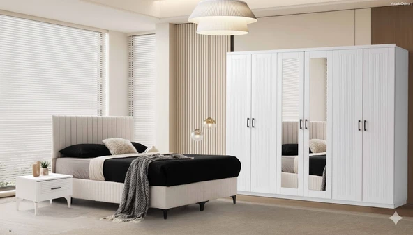 Zerka concept Lilyum Tamamı Mdf 6 Kapaklı Membran Gardırop Ve Yatak Odası Takımı ürün görseli 1