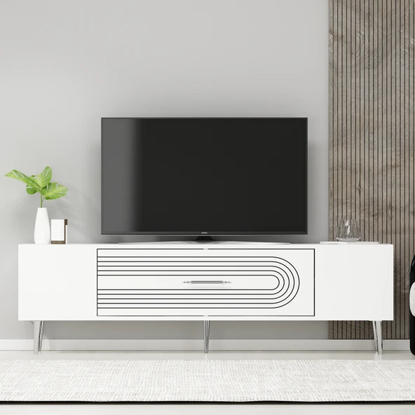 Zerka concept Camilla Tv Sehpası Tv Ünitesi 150 Cm Beyaz Gümüş ürün görseli 1