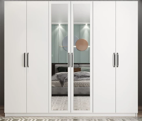 Zerka concept Alessi 6 Kapaklı Dolap Gardırop Beyaz ürün görseli 1