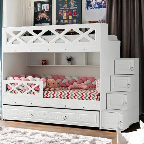 Zerka concept Manolya Tamamı Mdf Membran Kaplama Yavrulu Çelik Destekli Ranza Beyaz M1 90 X 190 Cm ürün görseli 1