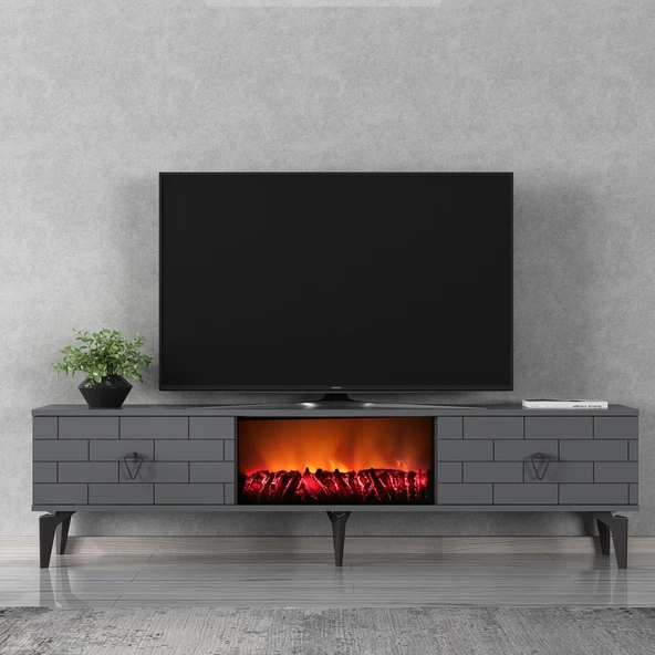 Zerka concept Volcanos Şömineli Tv Sehpası Tv Ünitesi Antrasit ürün görseli 1