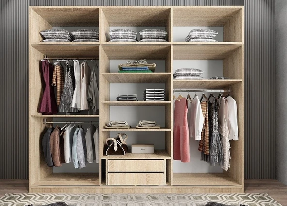 Zerka concept Runa Sürgü Kapaklı Gardırop Yüklüklü Meşe 180cm ürün görseli 1
