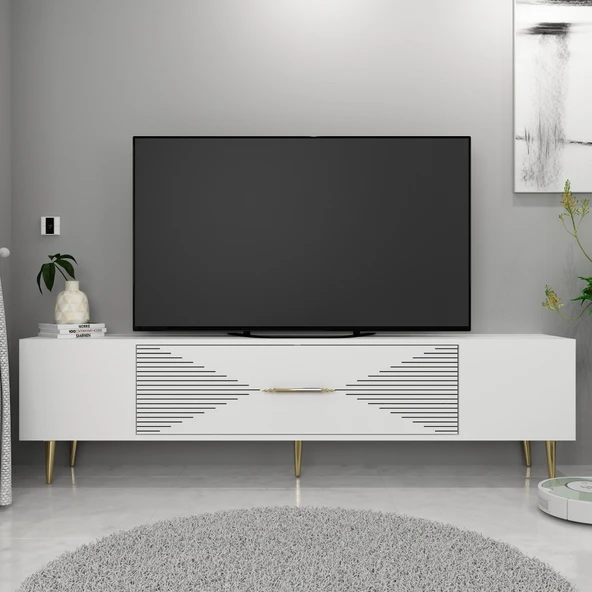 Zerka concept Motif Tv Sehpası Tv Ünitesi 150 Cm Beyaz Altın ürün görseli 1