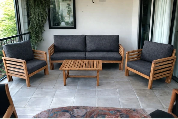 Zerka concept Valeri Ahşap Bahçe Balkon Koltuk Takımı Kestane - 2+1+1+sehpa Ant ürün görseli 1