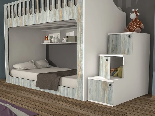 Zerka concept İnci Seyyar Merdivenli İkili Ranza Md M1 ürün görseli 1