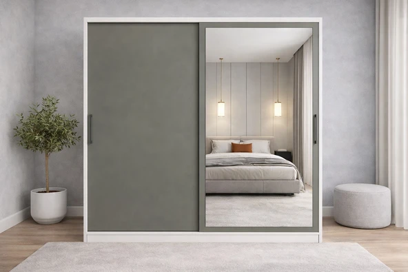 Zerka concept Zen Sürgü Kapaklı Dolap Gardırop Beyaz Füme 180 Cm - Montaj Dahil ürün görseli 1