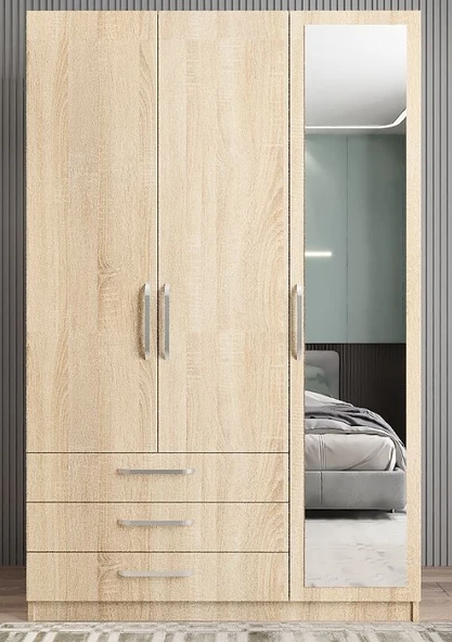 Zerka concept Parma 3 Kapaklı Gardırop Dolap Meşe - Ücretsiz Kurulum ürün görseli 1