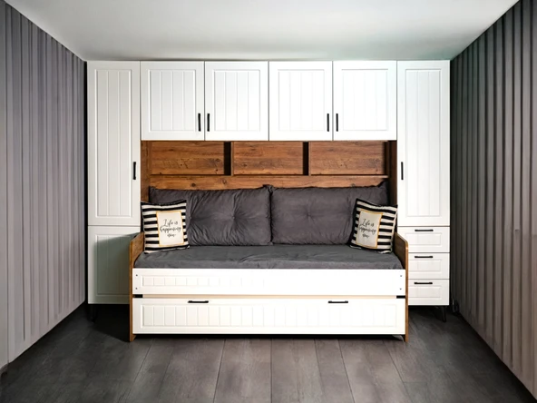 Zerka concept Sweety Komple Mdf Membran Dolaplı Yavrulu Ranza Ceviz Beyaz 190 x 90 ürün görseli 1