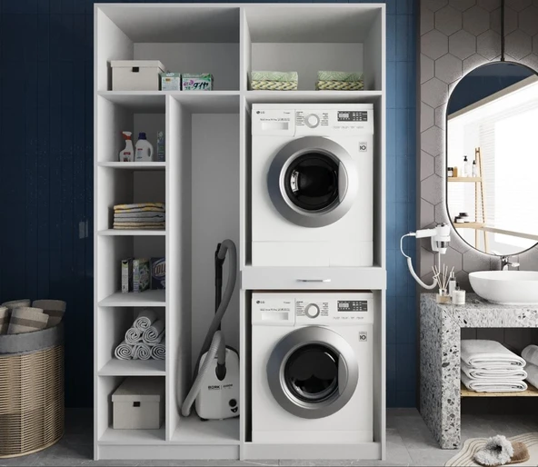 Zerka concept Megan Çamaşır Ve Kurutma Makinesi Dolabı Banyo Dolabı Beyaz Beyaz ürün görseli 1