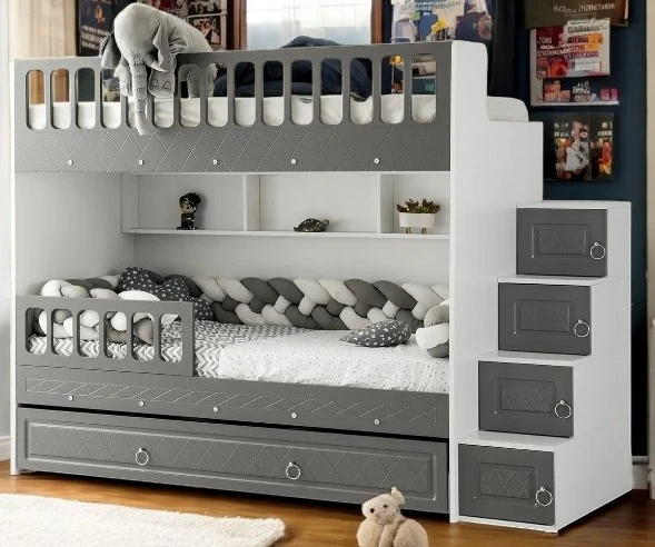 Zerka concept Kardelen Mdf Çelik Profilli Yavrulu Ranza Antrasit Beyaz M2 90 X 190 CM ürün görseli 1