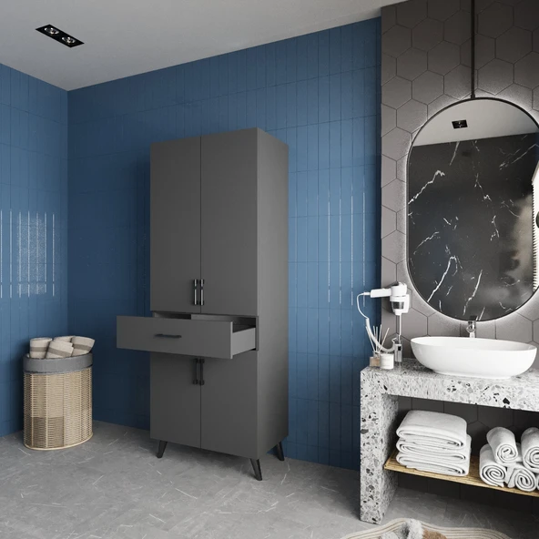 Zerka concept Mavera Çok Amaçlı Dolap Banyo Mutfak Kiler Dolabı Füme Antrasit ürün görseli 1
