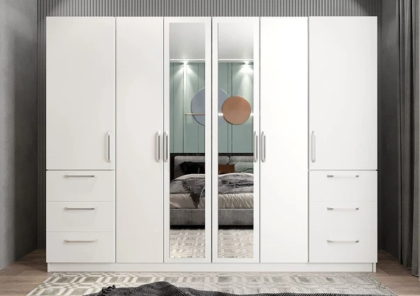 Zerka concept Zeren 6 Kapaklı Çekmeceli Gardırop Dolap Byz 240 Cm ürün görseli 1