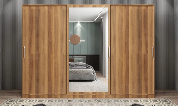Zerka concept Vino Sürgü Kapaklı Dolap Gardırop Ceviz 240 Cm Montaj Dahil ürün görseli 1