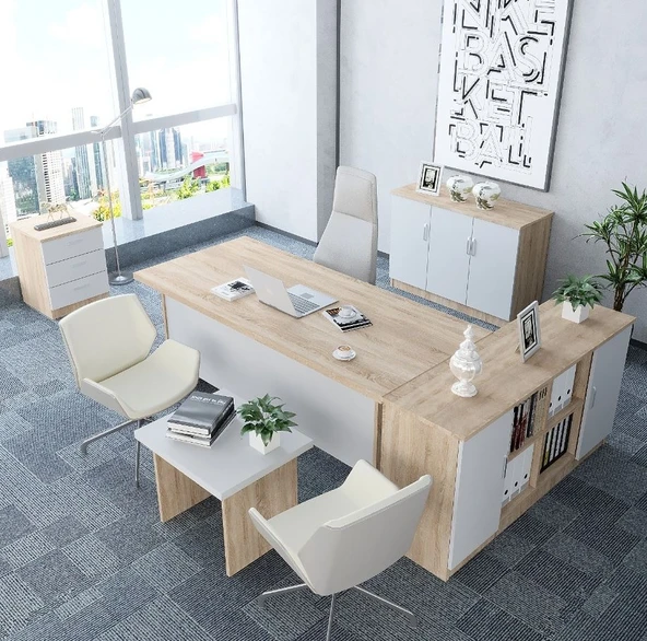 Zerka concept Oliver 5'li Ofis Takımı  Model 4 Meşe Beyaz ürün görseli 1