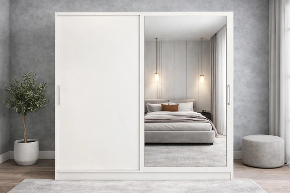 Zerka concept Zen Sürgü Kapaklı Dolap Gardırop Beyaz 160 Cm - Montaj Dahil ürün görseli 1