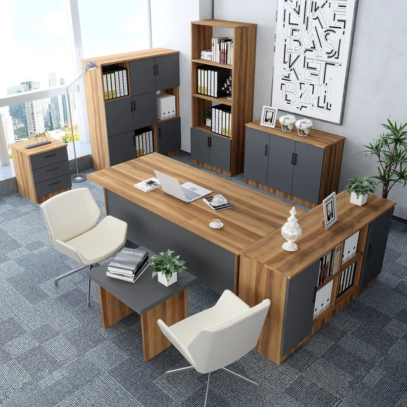 Zerka concept Vest 7'li Ofis Takımı  Model 1 Ceviz Füme ürün görseli 1