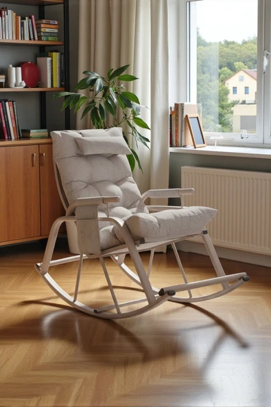 Zerka concept Dicle Cepli Pofuduk Minderli Sallanan Sandalye Tv Koltuğu Krem ürün görseli 1