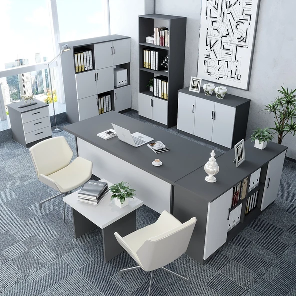 Zerka concept Vest 7'li Ofis Takımı  Model 1 Füme Beyaz ürün görseli 1