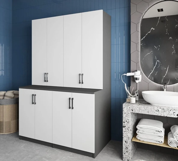Zerka concept Maven Çamaşır Ve Kurutma Makinesi Dolabı Banyo Dolabı Füme Beyaz Füme - Beyaz ürün görseli 1
