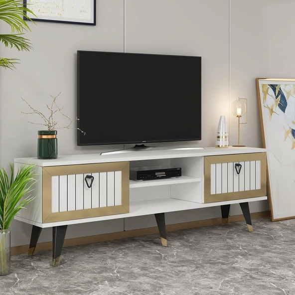 Zerka concept Sandro Tv Ünitesi Tv Sehpa Beyaz-altın ürün görseli 1