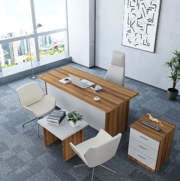 Zerka concept Asil 3'lü Ofis Takımı  Model 9 Ceviz Beyaz ürün görseli 1
