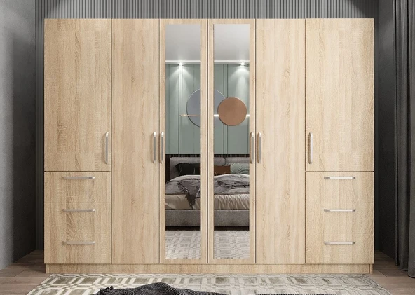 Zerka concept Zeren 6 Kapaklı Çekmeceli Gardırop Dolap M 240 Cm ürün görseli 1